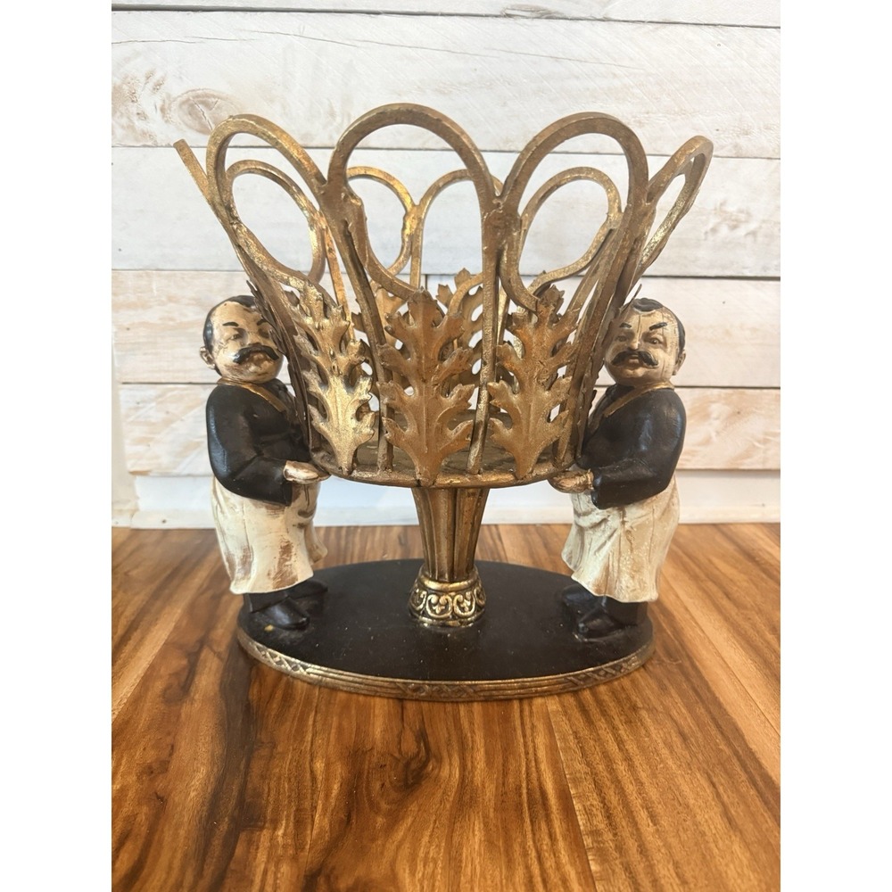 Vintage Two Butlers Holding Up Bowl for Fruit/ Flowers Heavy Centerpiece